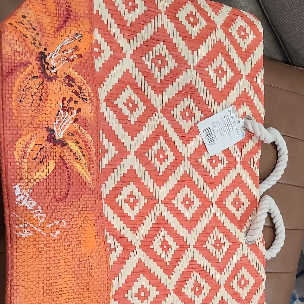 Orange and Cream Geometric Tote Bag